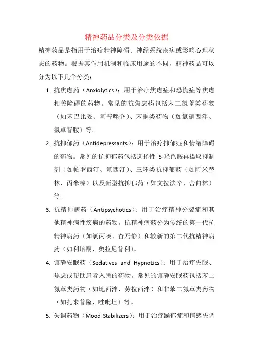 精神药品分类及分类依据