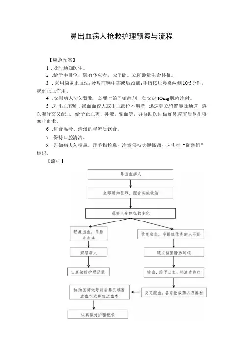 鼻出血病人抢救护理预案与流程