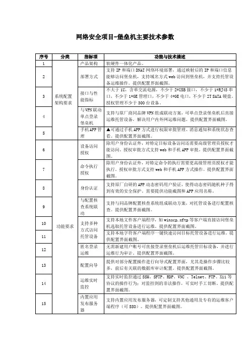 网络安全项目-堡垒机主要技术参数