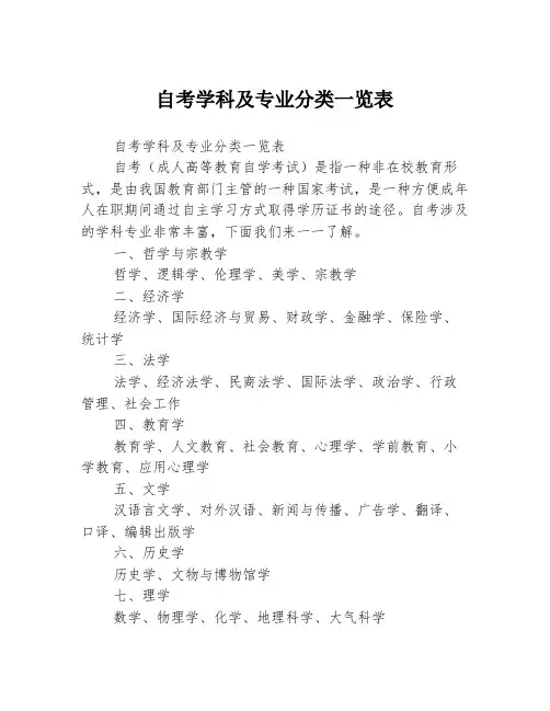 自考学科及专业分类一览表