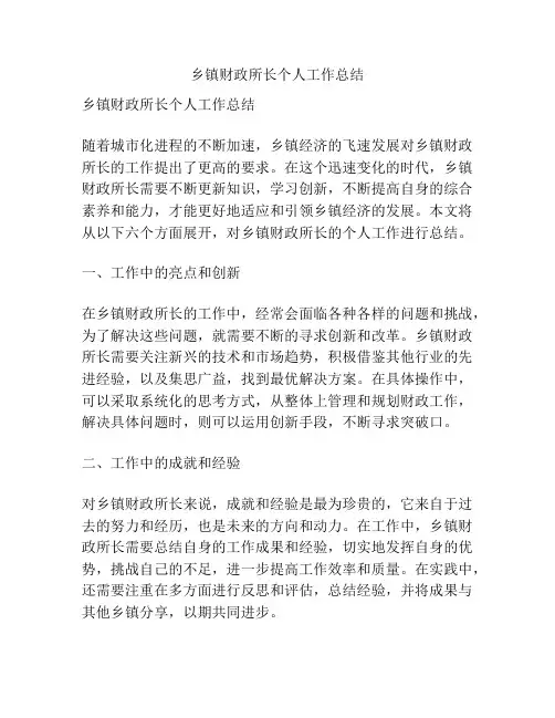 乡镇财政所长个人工作总结
