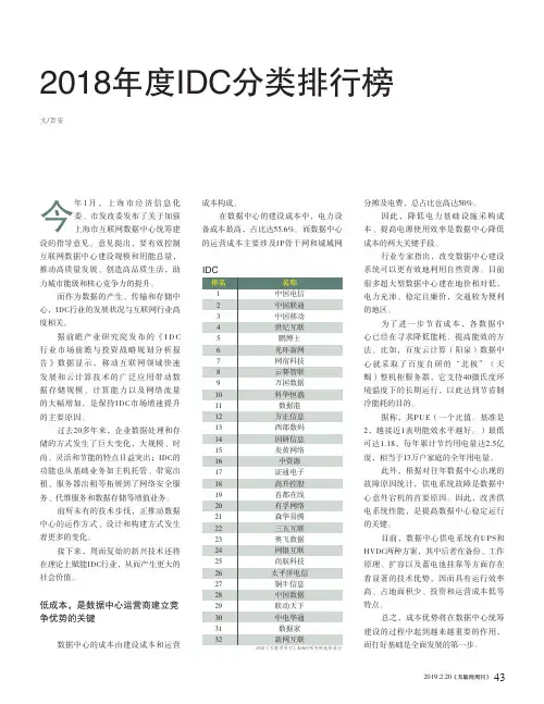 2018年度IDC分类排行榜