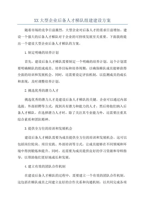 XX大型企业后备人才梯队组建建设方案