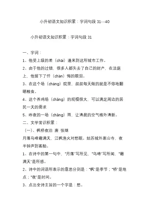 小升初语文知识积累：字词句段31--40