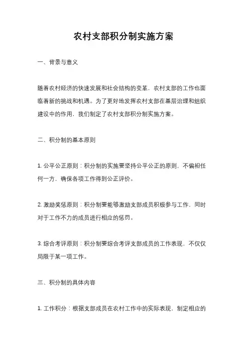 农村支部积分制实施方案
