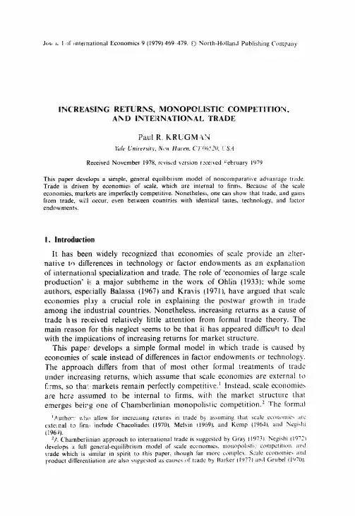 Increasing returns, monopolistic competition, and international trade