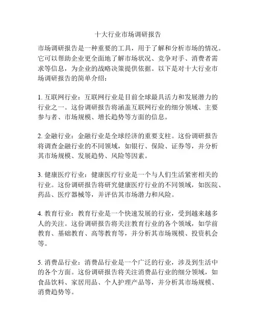 十大行业市场调研报告