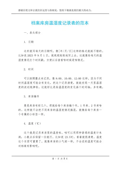 档案库房温湿度记录表的范本