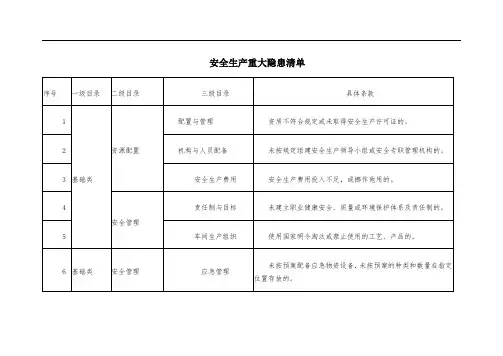 安全生产重大隐患清单