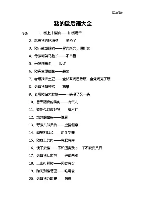 猪的歇后语大全