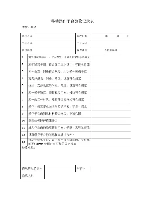 移动操作平台验收记录表