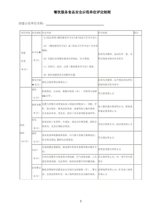 餐饮服务食品安全示范单位评定细则