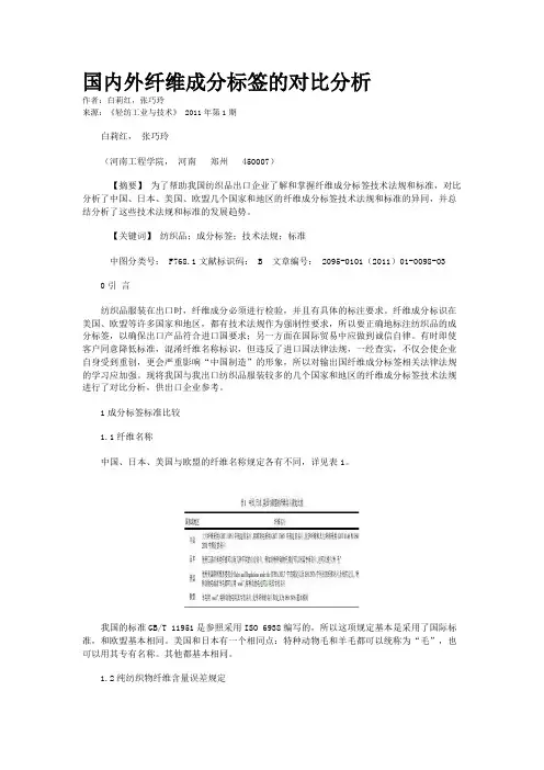 国内外纤维成分标签的对比分析