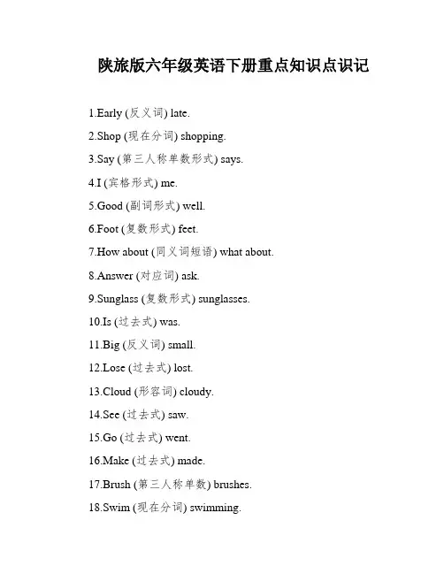 陕旅版六年级英语下册重点知识点识记