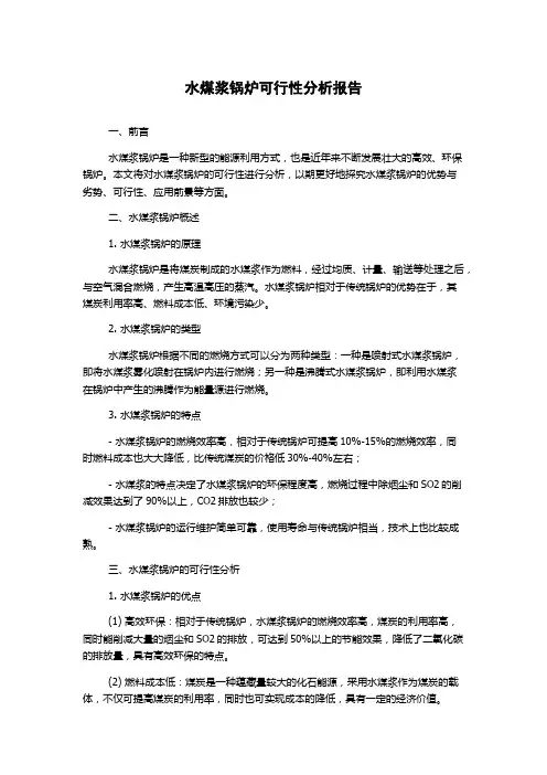 水煤浆锅炉可行性分析报告
