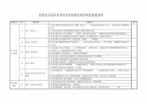 危险化学品从业单位安全标准化一级通用规范要素清单