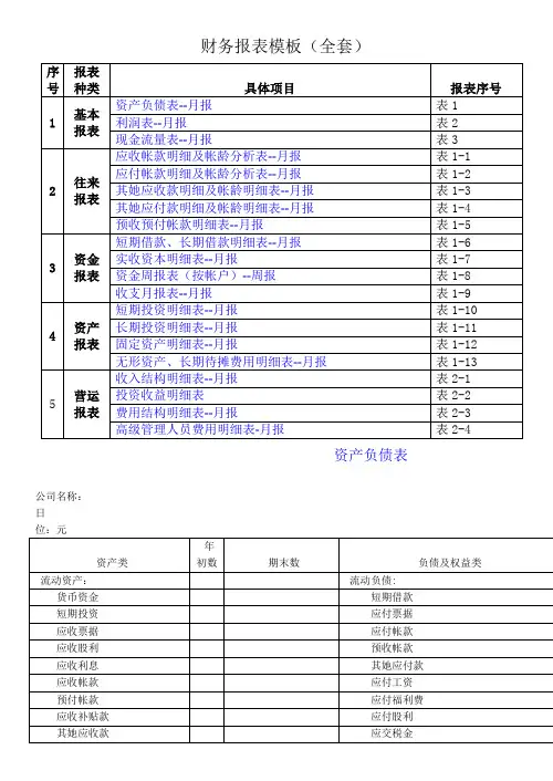 财务报表模板(全套)
