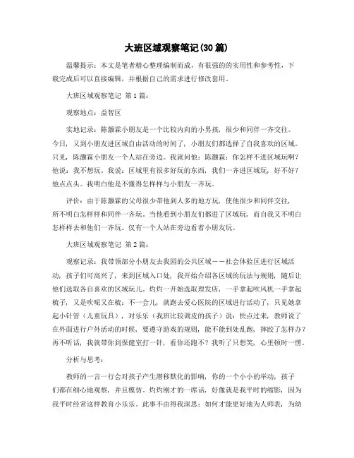 大班区域观察笔记(30篇)范文
