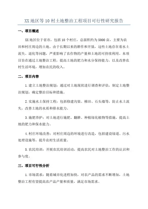 XX地区等10村土地整治工程项目可行性研究报告