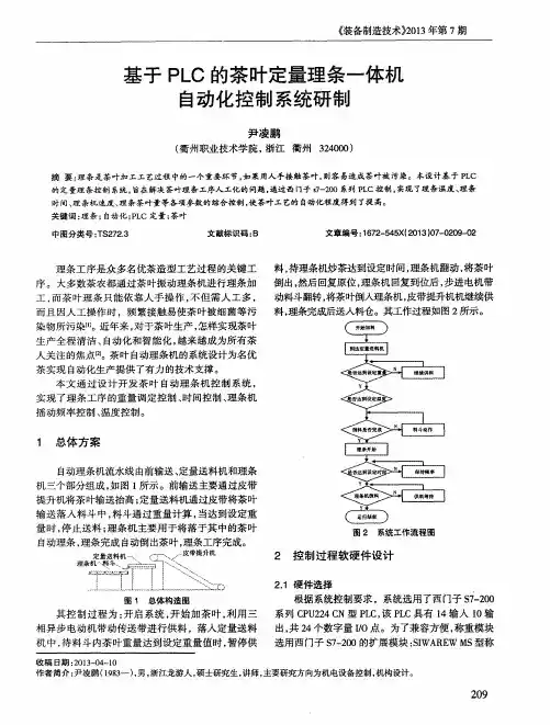 基于PLC的茶叶定量理条一体机自动化控制系统研制