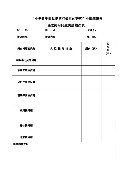 小学数学课堂提问观察量表及其评分标准——小学数学课堂提问有效性研究