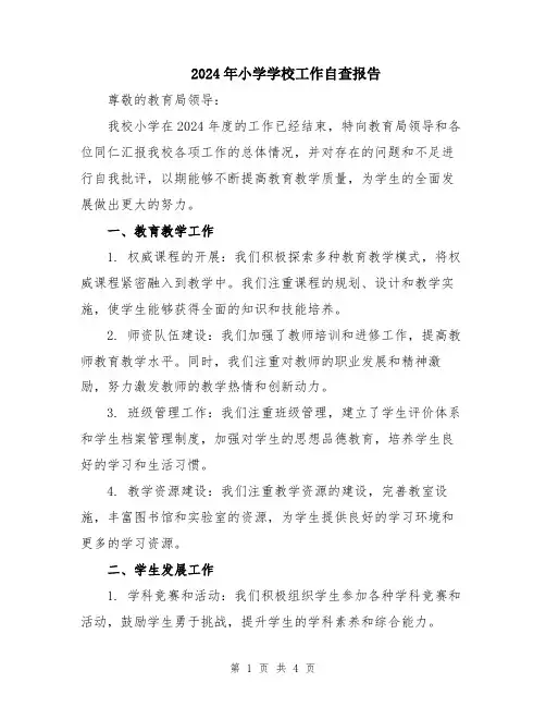 2024年小学学校工作自查报告