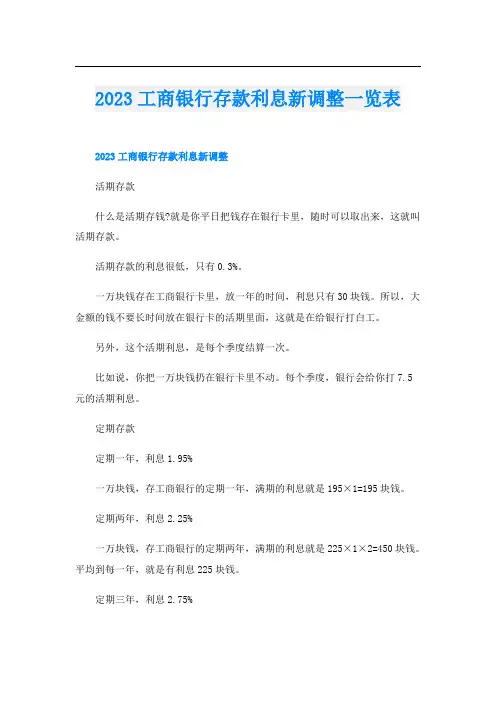2023工商银行存款利息新调整一览表