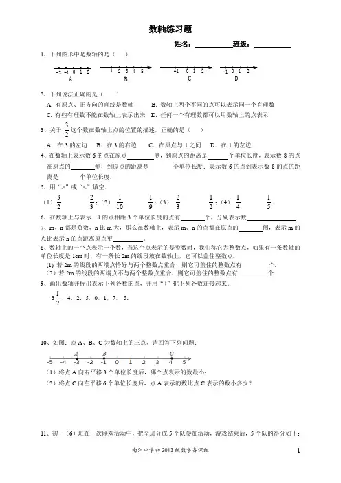 (完整版)数轴练习题