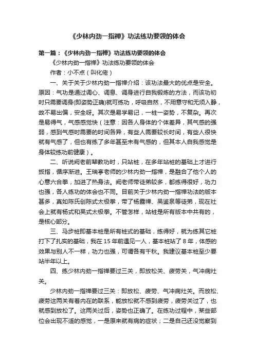 《少林内劲一指禅》功法练功要领的体会
