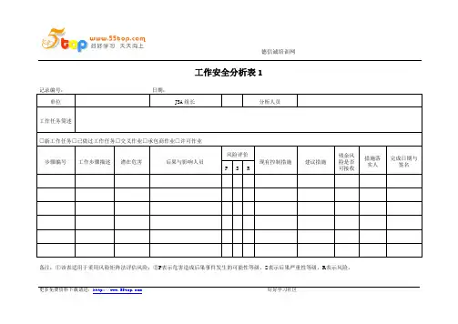 JSA工作安全分析表