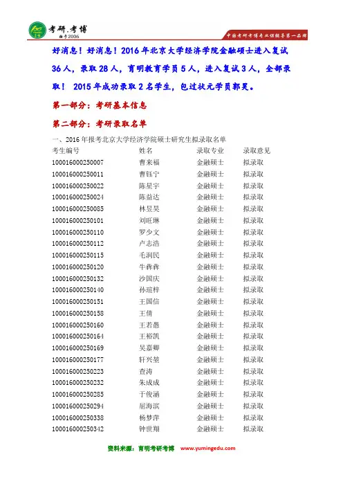 2016北大经院金融硕士考研复习笔记