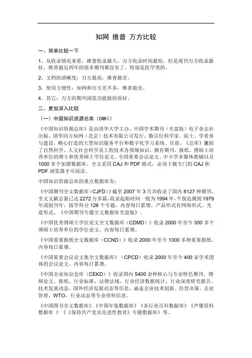 知网维普万方数据库比较
