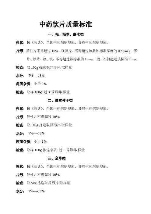 饮片质量标准