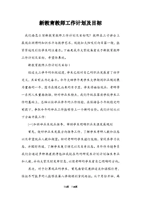 新教育教师工作计划及目标