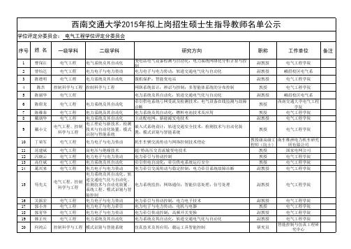 西南交大2015年导师名单及研究方向