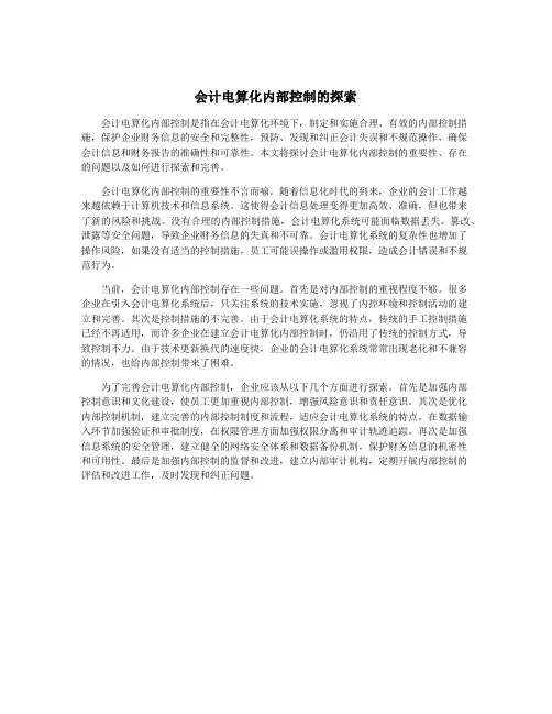 会计电算化内部控制的探索