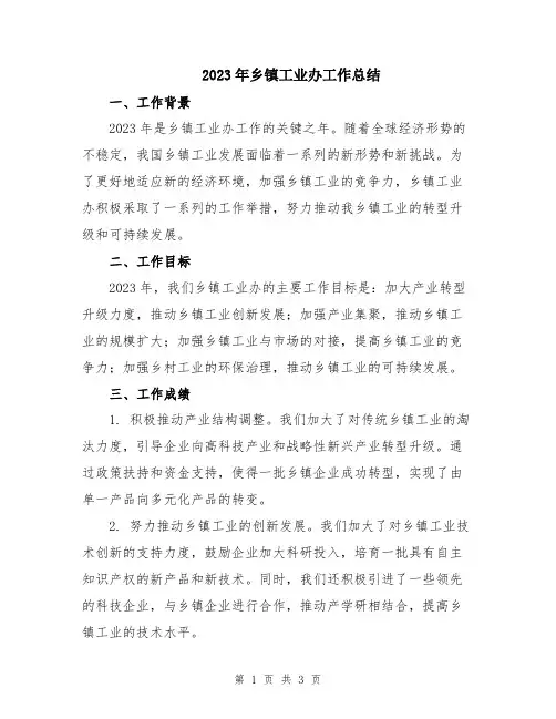 2023年乡镇工业办工作总结