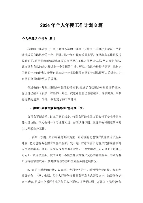 2024年个人年度工作计划8篇