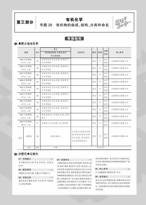 2020版高考化学一轮复习专题20有机物的组成、结构、分类和命名教师用书(PDF,含解析)