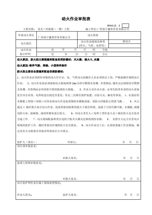 动火审批表范本【范本模板】