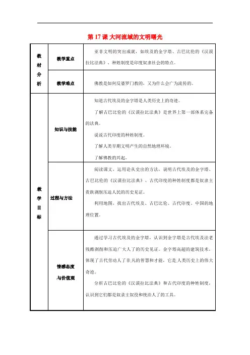 北师大初中历史八下《大河流域的文明曙光》教案_4