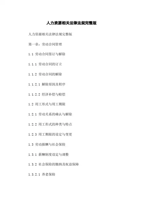 人力资源相关法律法规完整版