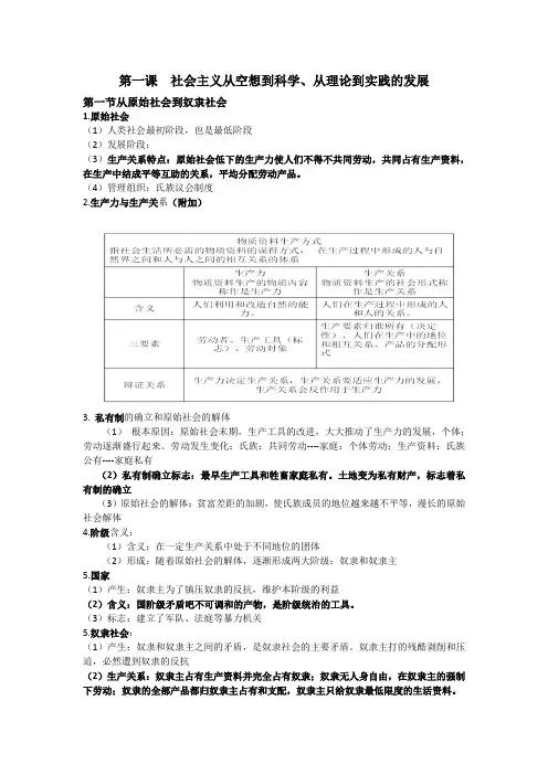 高中政治人教版新教材必修1第一课   社会主义从空想到科学、从理论到实践的发展知识点总结