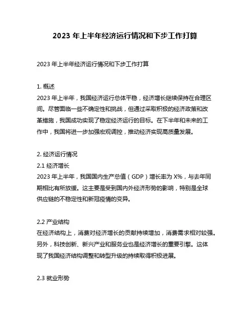 2023年上半年经济运行情况和下步工作打算