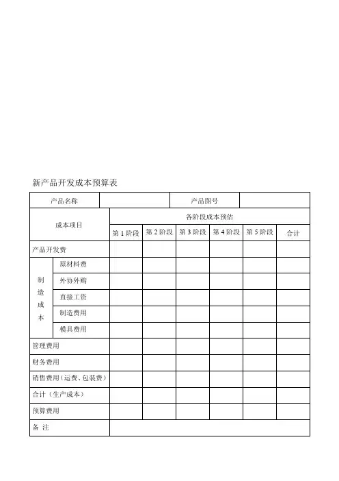 1.4新产品开发成本预算表