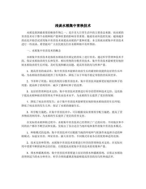 浅谈水稻集中育秧技术