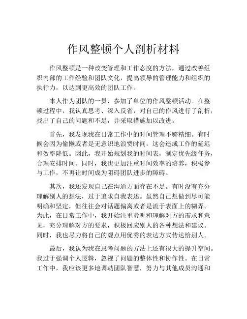 作风整顿个人剖析材料
