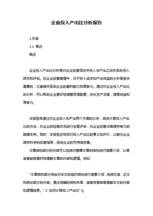 企业投入产出比分析报告
