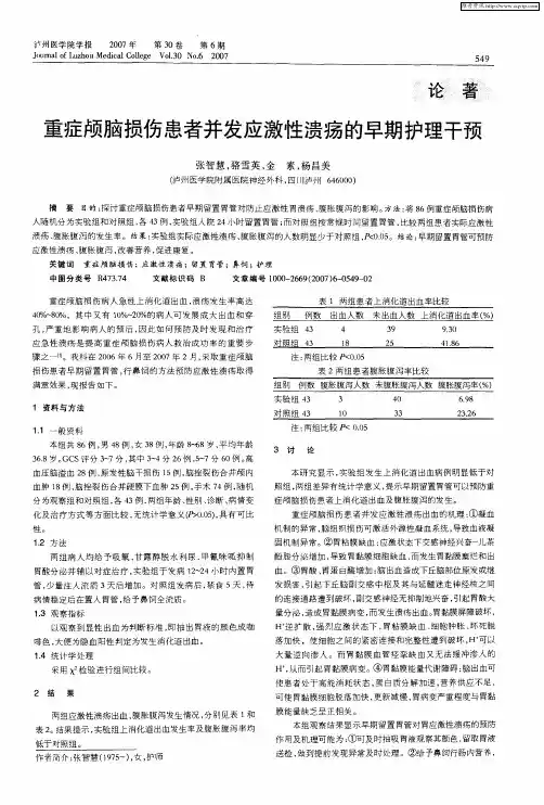 重症颅脑损伤患者并发应激性溃疡的早期护理干预