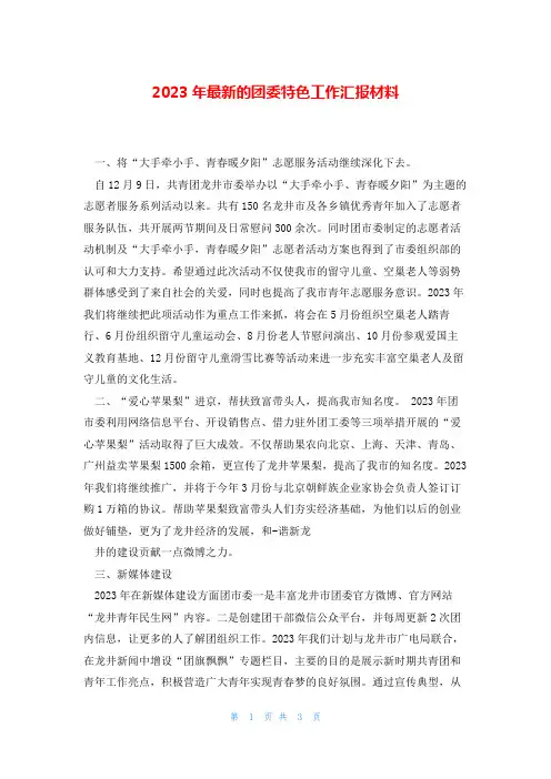 2023年最新的团委特色工作汇报材料